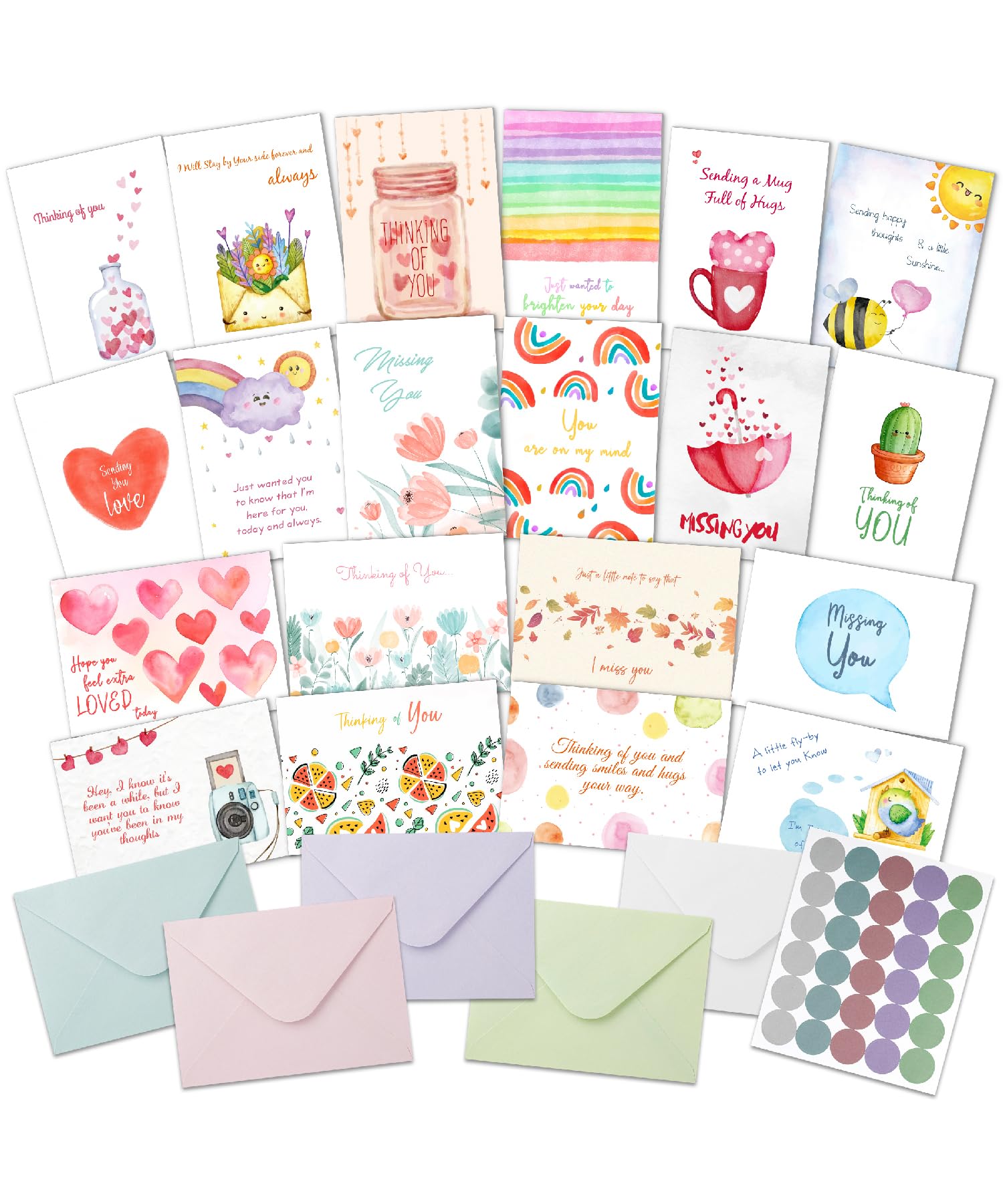 Mr. Pen- Thinking of You Cards with Envelopes, 20 Unique Designs, Large 5”x7”, Thinking of You Card, Blank Inside, Greeting Cards Thinking of you, Encouragement Cards, Note Cards with Envelopes