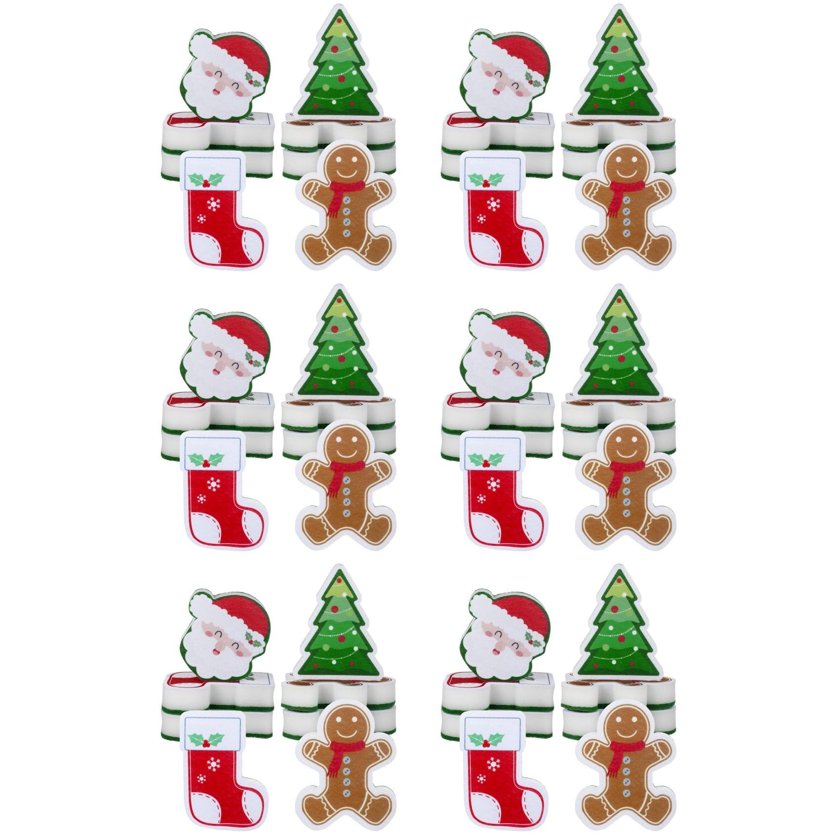 Hndhbfgrt 48 Pcs Christmas Sponges Kitchen Dual Sided Dish Sponges for Washing Dishes Santa Christmas Tree Gingerbread Man