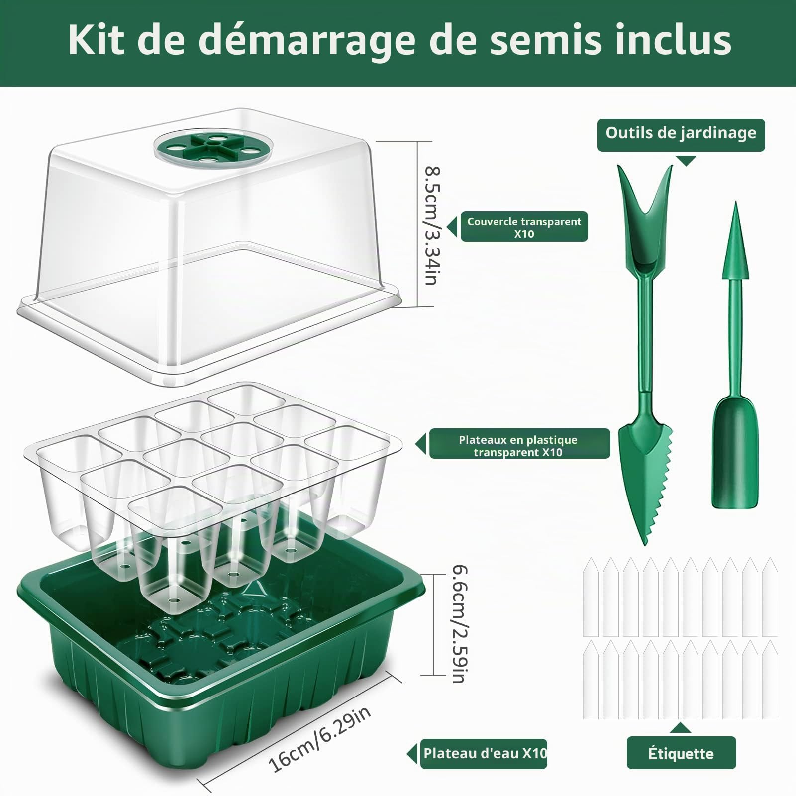 Verdenu Mini Serre pour Plantes, 10 Pièces 120 Cellules Plaque Semis, Serre Interieur avec couvercles rehaussés, Bac à semis Pépinière Boîte de Culture Durables, Hauteur du dôme d'humidité 8,4 cm