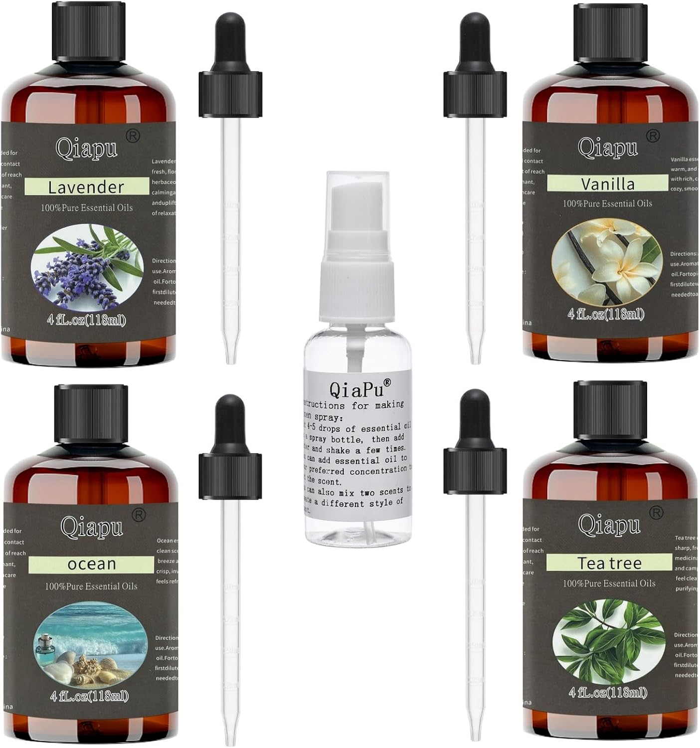 Pure and Natural Scented Oil Essential Oil for Diffuser Premium Aromatherapy Oils for Laundry Scented Oils with Dropper (4 fl.oz-4PCS, Lavender+Vanilla +Ocean+Tea Tree)