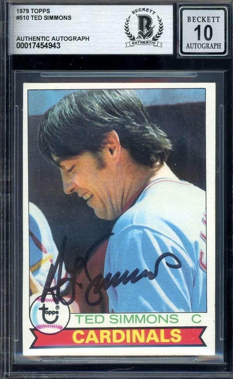 Ted Simmons Gem Mint 10 Beckett BAS Signed 1979 Topps Autographed - Baseball Slabbed Autographed Cards