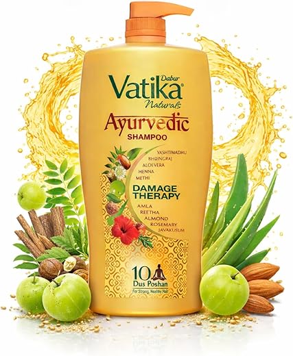 Dabur Vatika Naturals Ayurvedic Shampoo – 640 ml | 10 Natural Herb Extracts | Contains Rosemary, Aloe Vera, Amla, Almond & Bhringraj | Up to 100%…