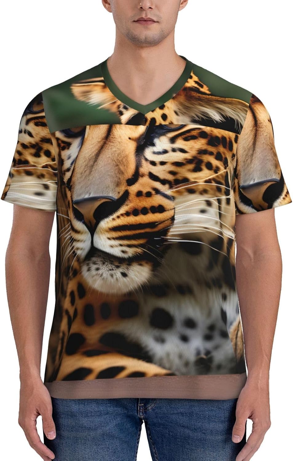 Leopard Pattern Rugby Football Jersey for Men, Comfortable V-Neck Loose Fit Top for Team Sports Athletics