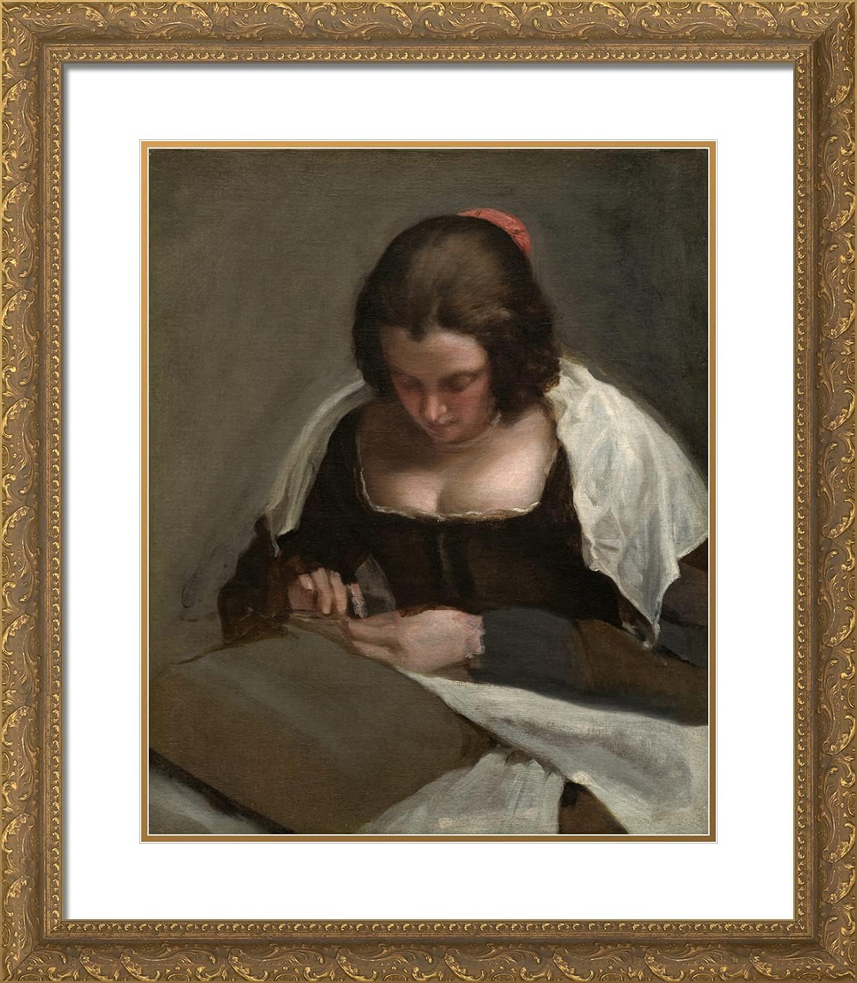 ArtDirect Velazquez, Diego 20x23 Gold Ornate Framed Art Print with Double Matting Titled: The Needlewoman