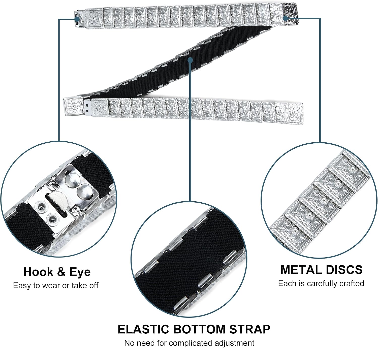 Earnda Western Disc Belt for Women Cowgirl Concho Elastic Skinny Waist Belt image 4