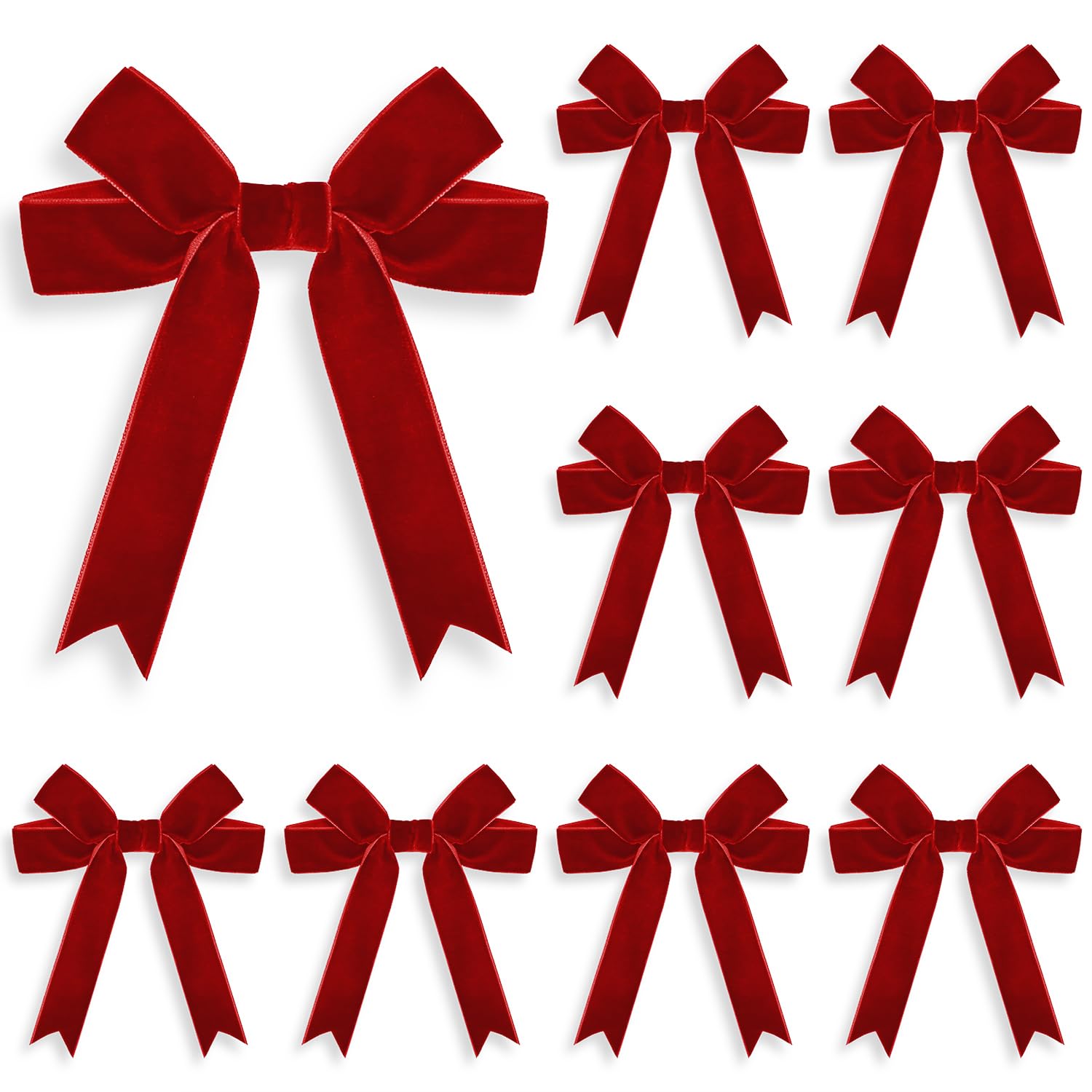Kunjocy 10 Pcs Flannel Christmas Bows, Velvet Double Christmas Bows Christmas Tree Ornaments Bows Christmas Wreaths Bows for Xmas Garland Home Holiday Party Gift Wrapping (Red) — image 1