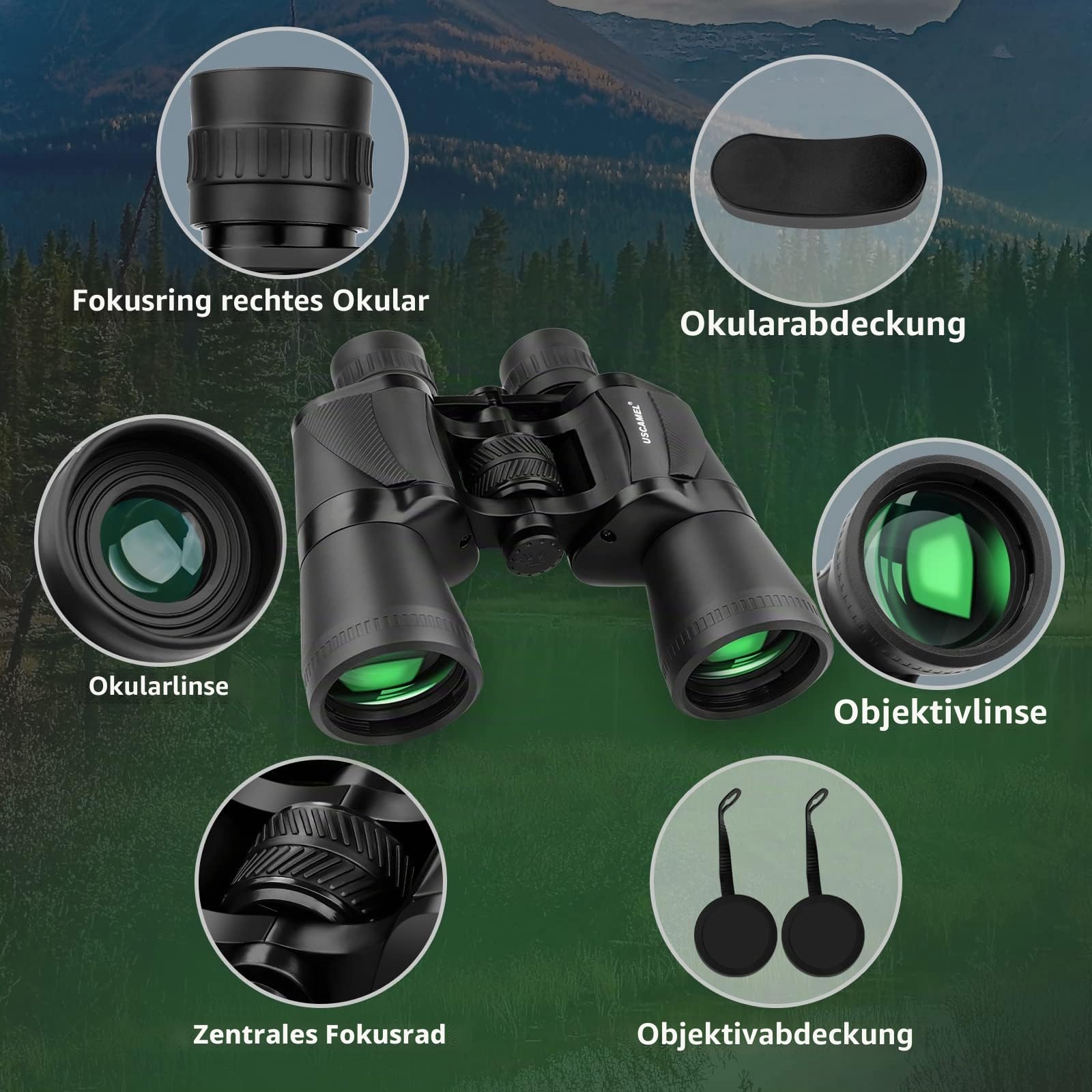 20x50 Fernglas für Erwachsene, professionelles Hochleistungs Fernglas für Vogelbeobachtung, wasserdichtes mit Porro BAK4 Prismenlinse, mehrschichtige beschichtete Linsen für Jagd