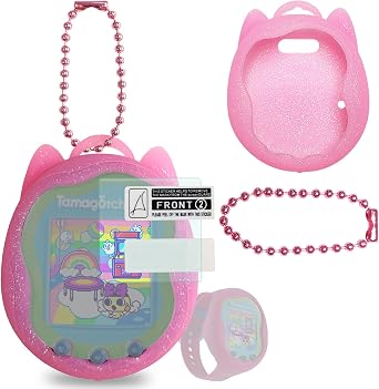 JCHPINE Silicone Case Replacement for Tamagotchi Uni, Screen Protector for Tamagotchi Uni Band Pet Accessories Pink Silicone Case and Screen Film