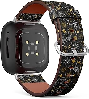 CJBROES Replacement Leather Watch Band, Compatible with Fitbit Versa 3 and Fitbit Sense of Wristband Bracelet Accessory - Christmas Big Small