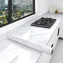 JB'S LAND White Marble Sticker Wallpaper for Kitchen - Oil Proof, Waterproof Countertop Furniture Wall Paper (60 x 200 cm)