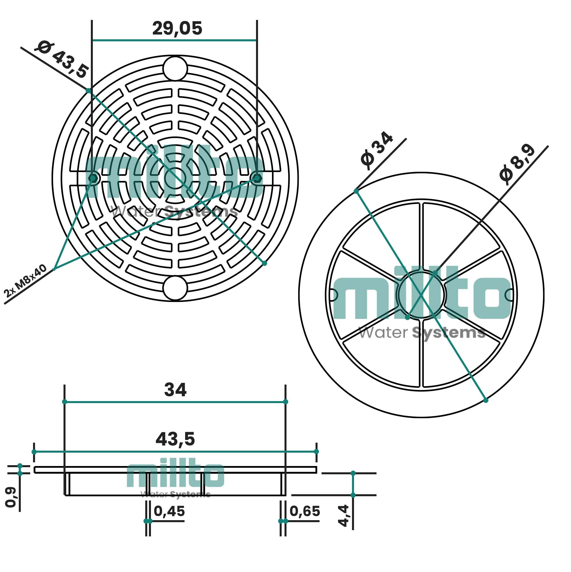 Millto™ Pokrywa Dekiel Rury Karbowanej 340 mm Właz Studni kanalizacji Komora Inspekcyjna Do Szamba Czarna Okrągła Rura Spustowa Studzienka
