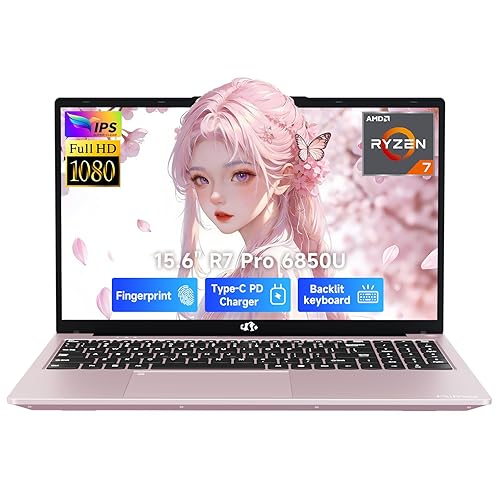 NIMO 15.6" Light-Gaming-Laptop, 8 Cores AMD Ryzen 7 Pro 6850U 16GB LPDDR5 RAM 1TB SSD (Beat i7-1360P Up to 4.7GHz) AMD Radeon 680M GPU IPS FHD Computer with 100W Type-C Backlit Keyboard Fingerprint - 16GB RAM | 1TB SSD - Rose Gold