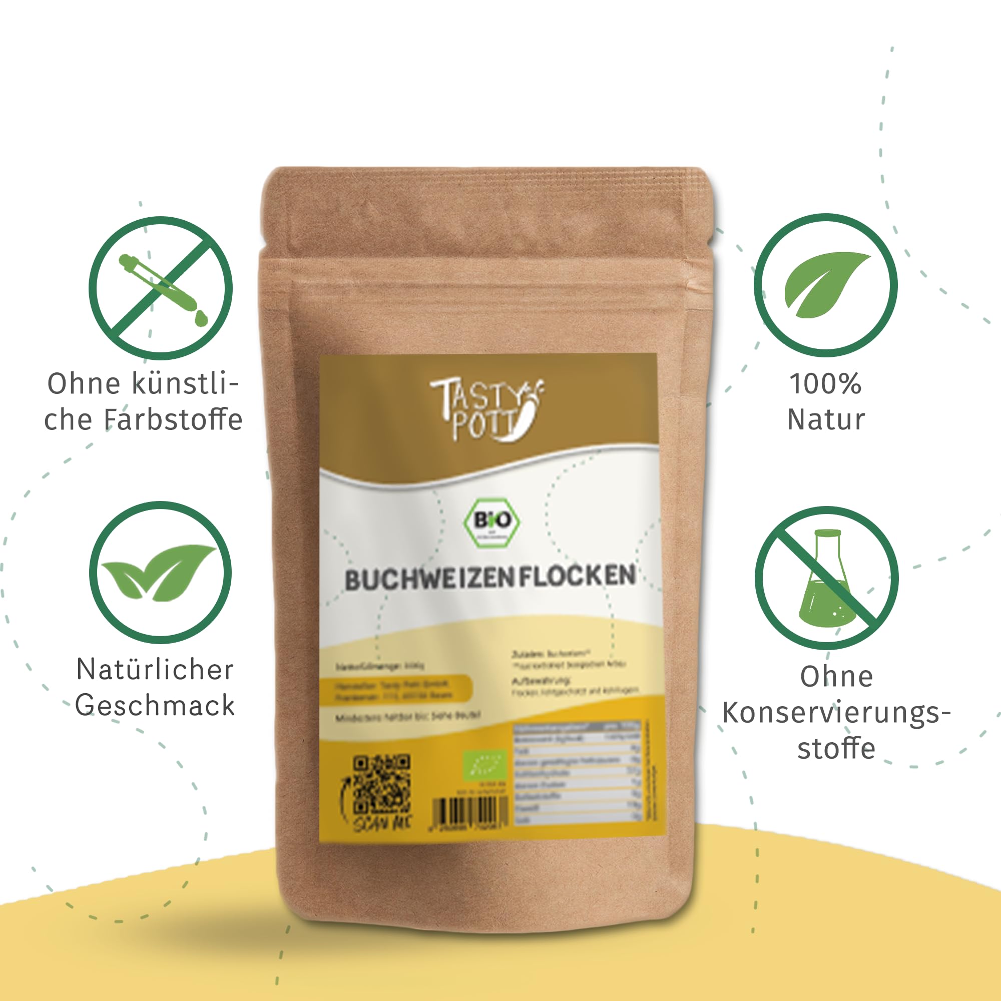 Tasty Pott Bio Buchweizenflocken I Vorratspackung I Für Müsli & Porridge I Zum Backen I Getreideflocken I Brot Backen I Over Night Oats I Bucheizen I Im Beutel 3000g (2x3000g)