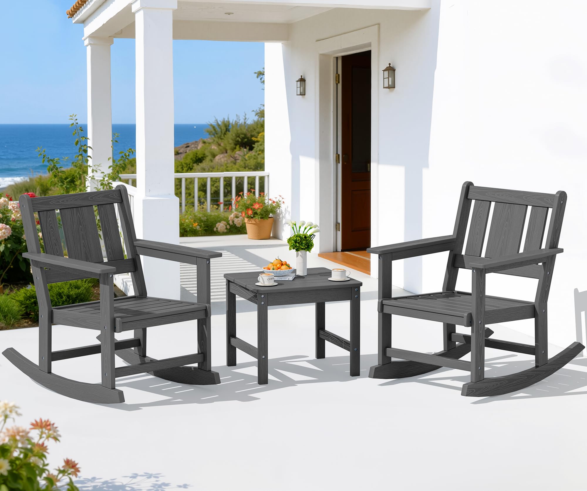 SERWALL Outdoor Rocking Chair Set of 2 with Side Table