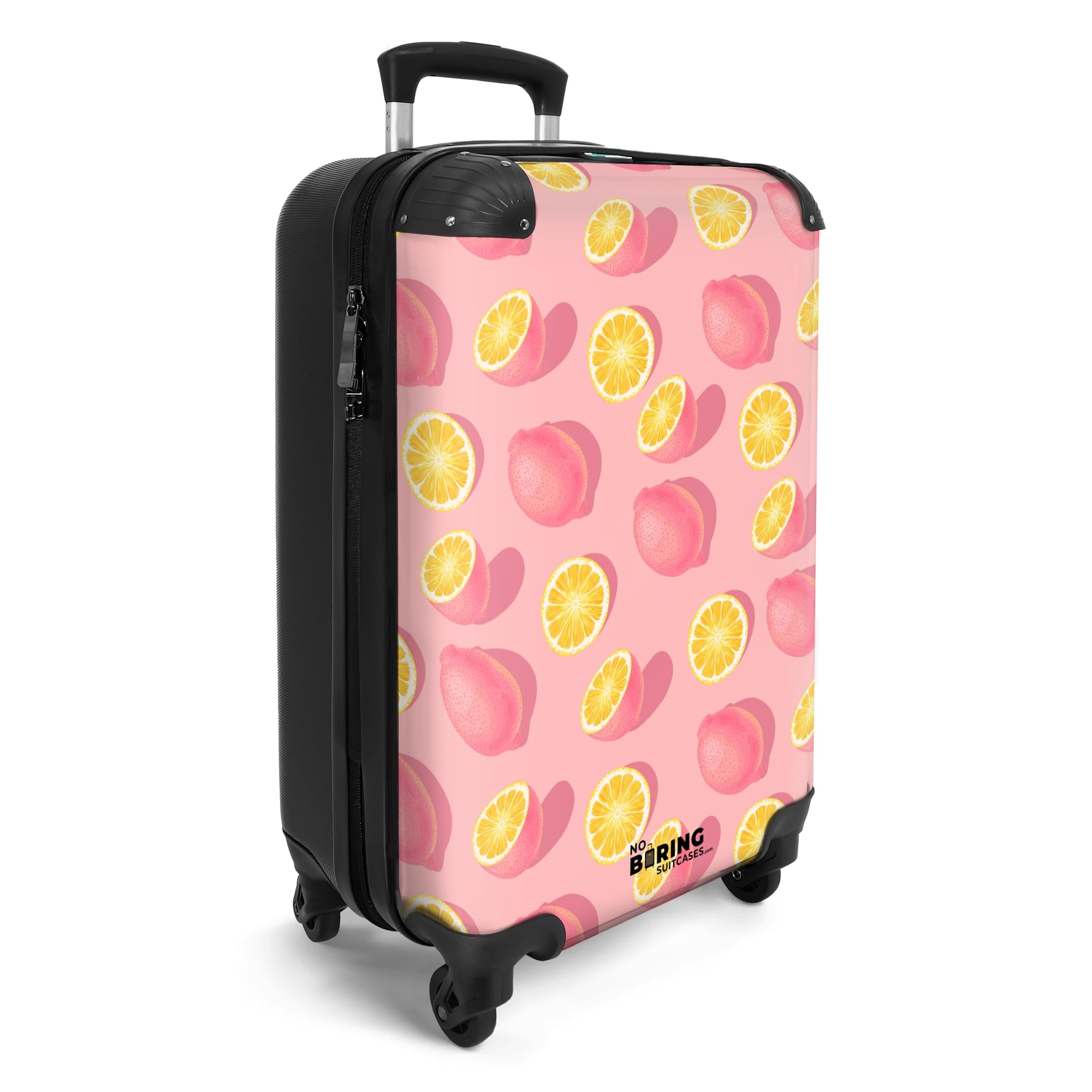 NoBoringSuitcases.com Maletas de Viaje Cabina, Maleta Cabina, Maletas de Viaje, Trolley con Ruedas, Maleta de Mano, Maletas de 10kg, Equipaje de Mano (Limones - Rosa-Amarillo, 55x40x20 cm)