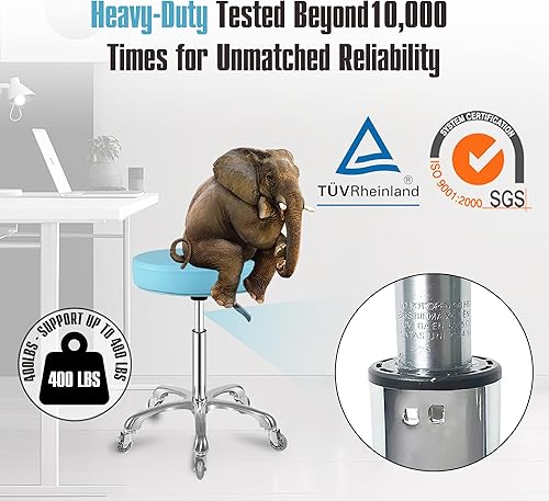 Miniatura 7 de Taburete con ruedas hidráulico resistente para tienda de guitarra, laboratorio, banco de trabajo médico, taburete giratorio ajustable (cian)