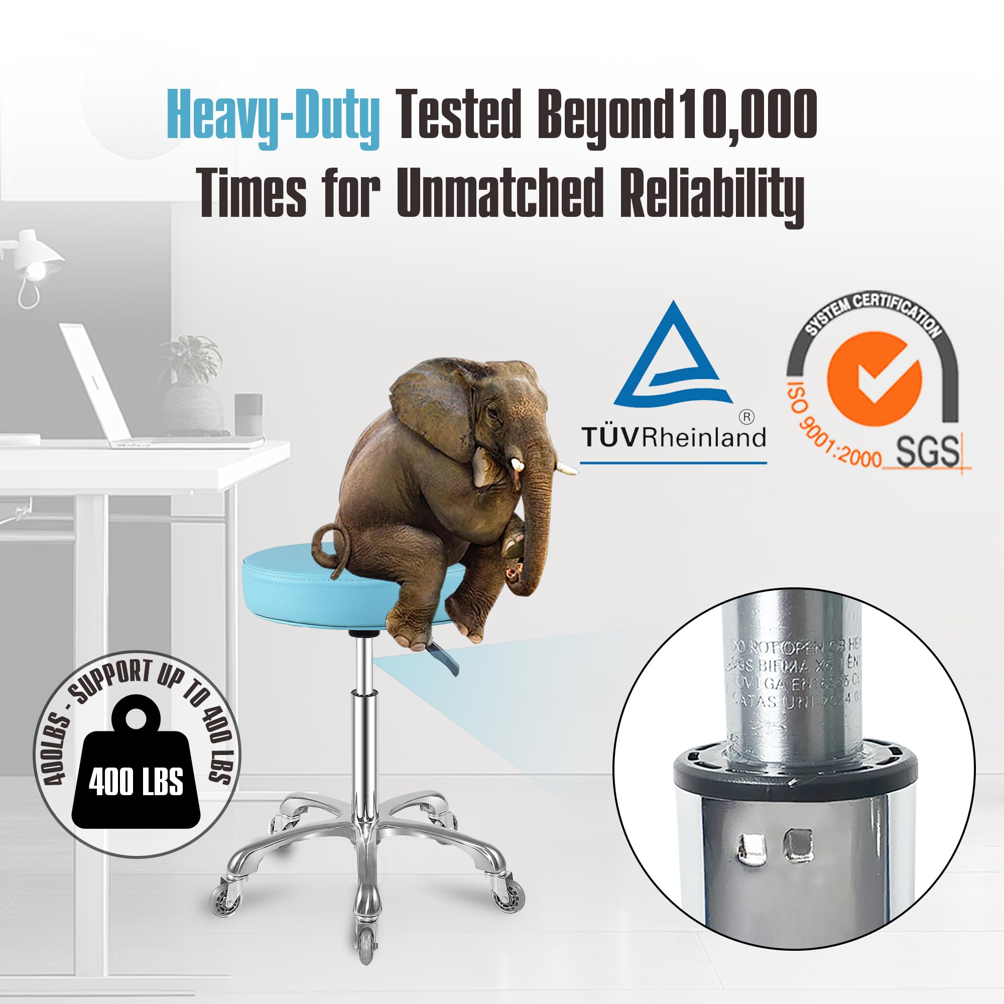 Taburete con ruedas giratorio, ajustable, resistente, silla hidráulica, para tienda, guitarra, laboratorio, banco de trabajo médico