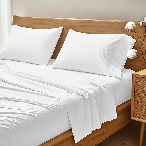 THREAD SPREAD Juego de sábanas de 4 piezas de 100 % algodón orgánico, tejido de percal fresco y fresco, suave, transpirable, ecológico, bolsillo
