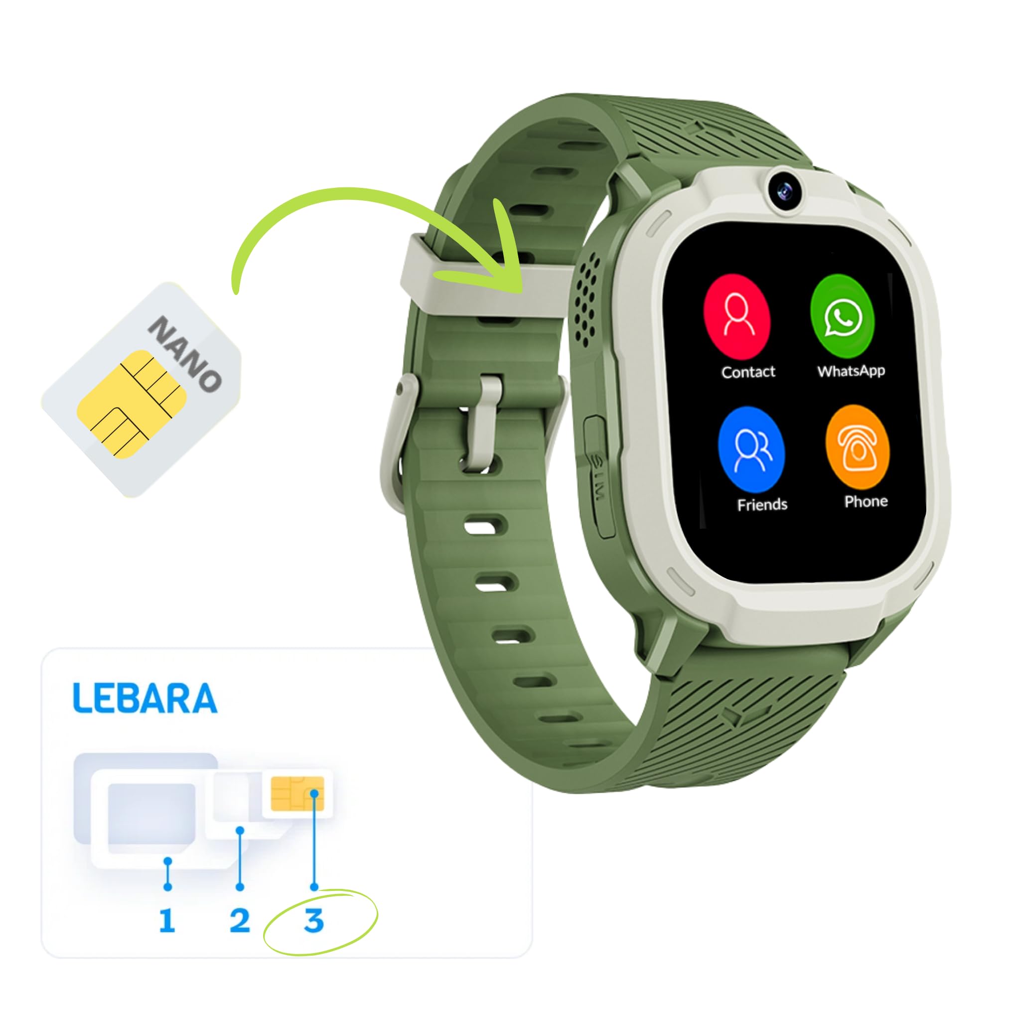 Rebel Cactus Sky Reloj Inteligente para Niños con GPS y Teléfono - Localizador GPS, Cámara, Videollamadas y Funciones Educativas - Smartwatch Infantil Verde