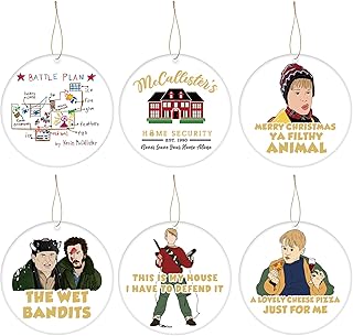 Home Alone Christmas Ornaments, 6 Pcs Ceramic Christmas Tree Hanging Ornaments, Home Alone Merchandise Gift, Funny Holiday Wall Mantel Decorations, Novelty Xmas White Elephant Gifts for Women Men