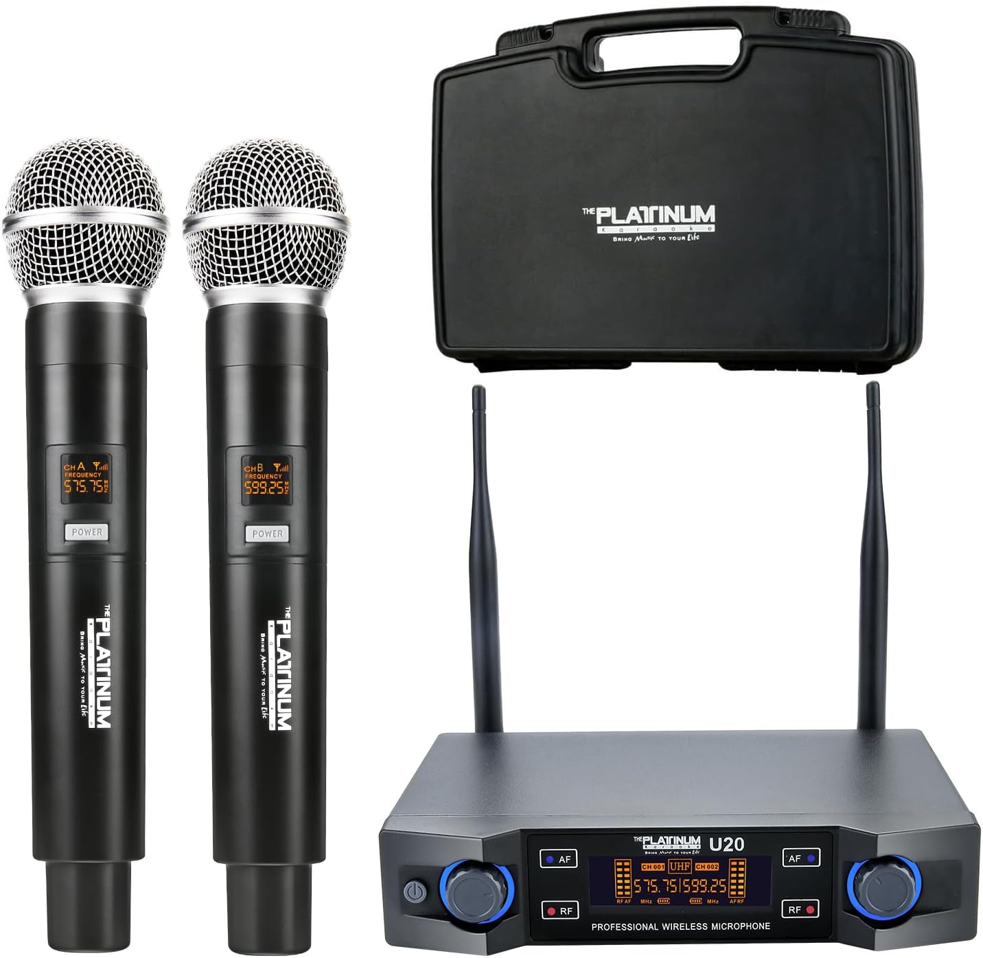 AutimHoum Wireless Microphone System, Metal Professional Dual Channel Handheld Dynamic Mic System with Professional Karaoke Receiver, for Party, KTV, Meeting, Wedding, DJ, Church, 200ft