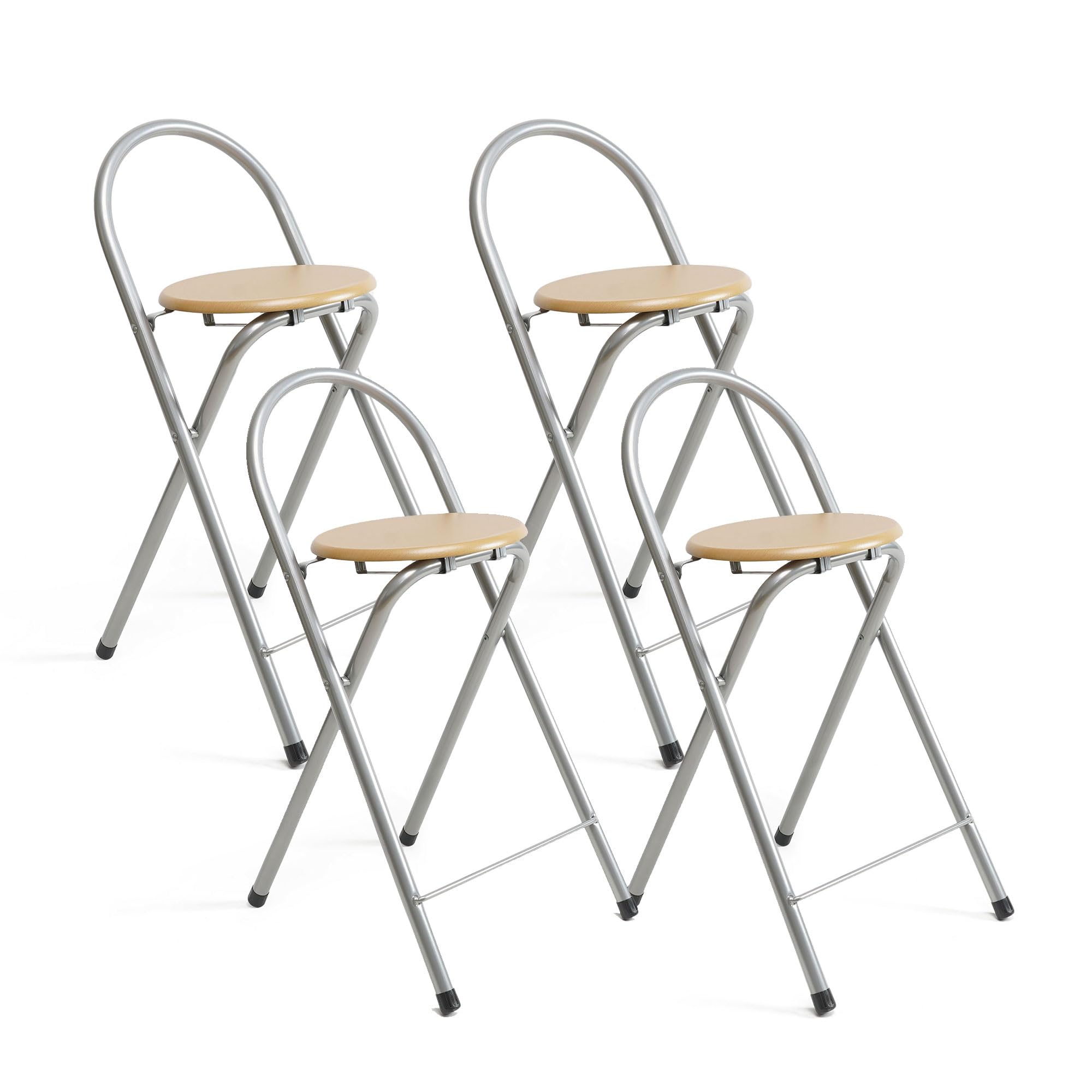 thesecrethome.es - Pack de 2 o 4 Taburetes Plegables con Respaldo - Sillas Plegables de Metal y Madera - Ideales para Cocina, Terraza o Jardín - Alto. 80 cm x Largo. 40 cm (Pack de 4 Unidades)