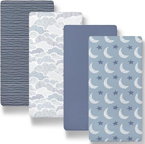 The Peanutshell Juego de sábanas ajustables para moisés, ajuste universal para colchones ovalados, rectangulares, de reloj de arena, luna y estrellas