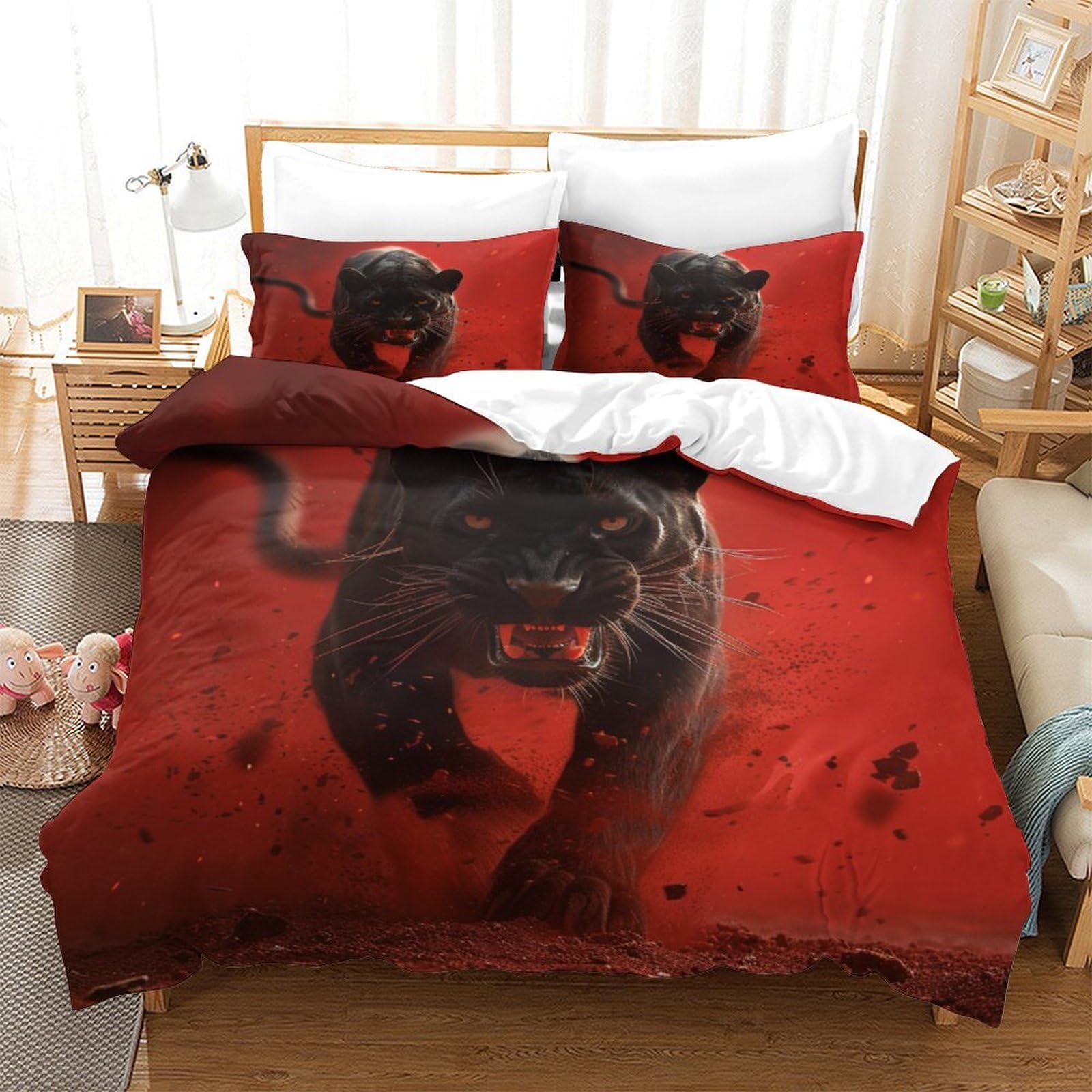 P1S9U7W5Y Striking Panther 3D Printed Duvet Cover Set 3pcs Microfiber Panther Bedding Set Super king（260x220cm）