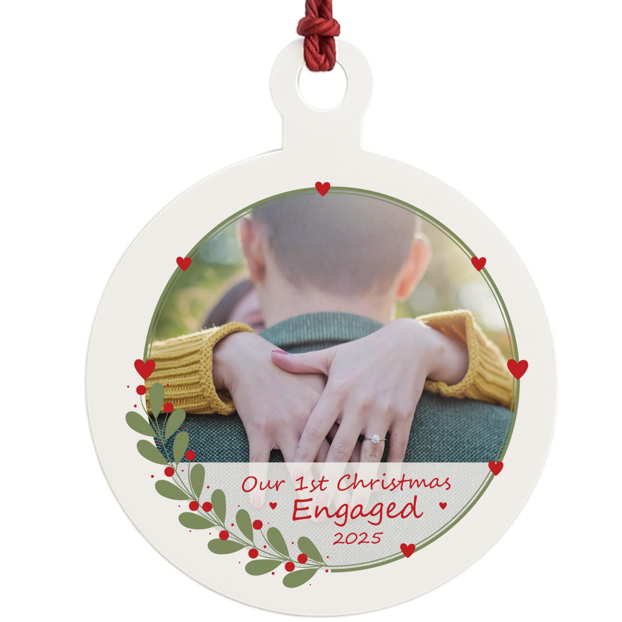 Red Ocean Personalised First Christmas Engaged Tree Decoration For Couple Boyfriend Girlfriend Fiance Custom Photo Christmas Bauble Wedding Bauble Keepsake