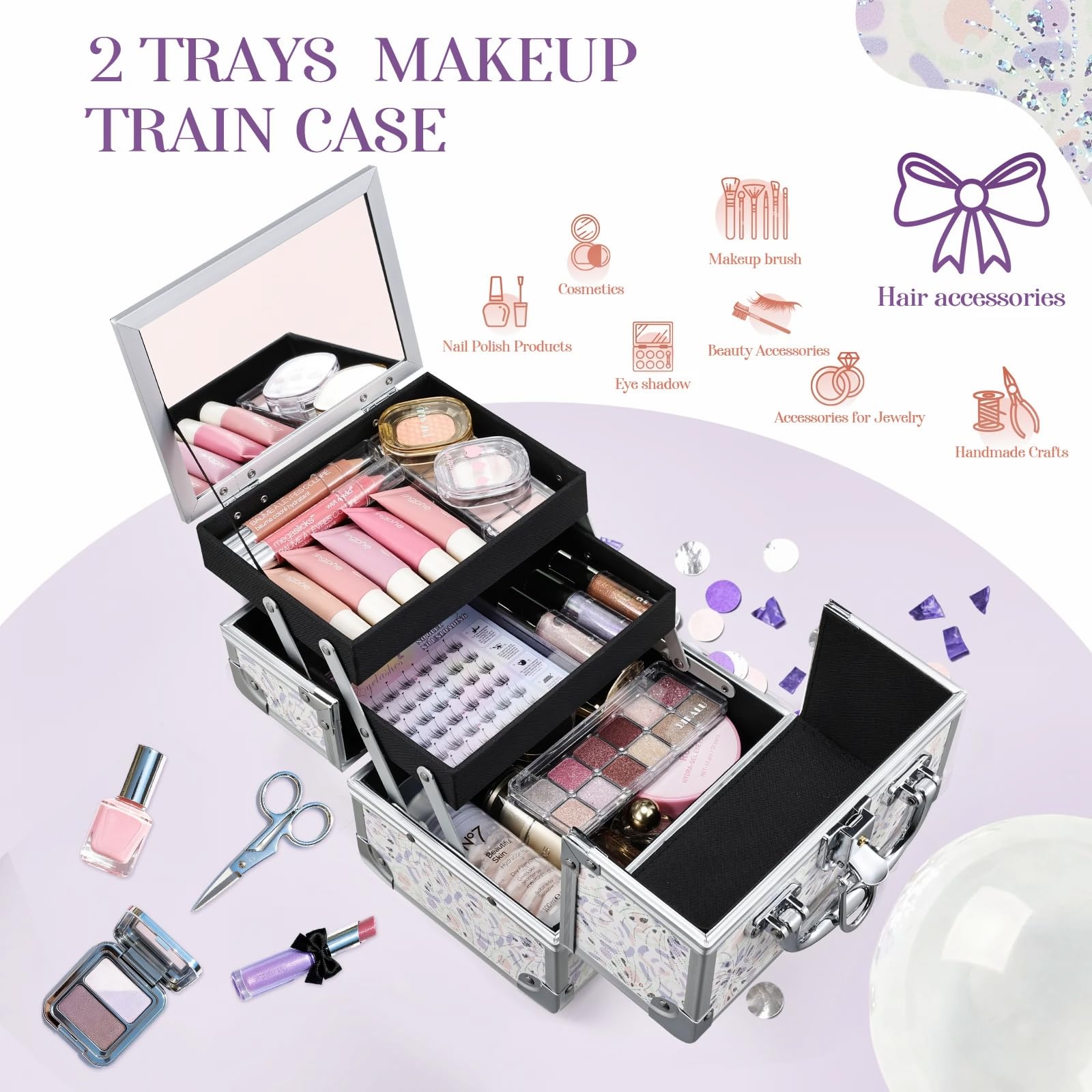 Joligrace Makeup Case and Jewelry Organizer with Trays and Mirror