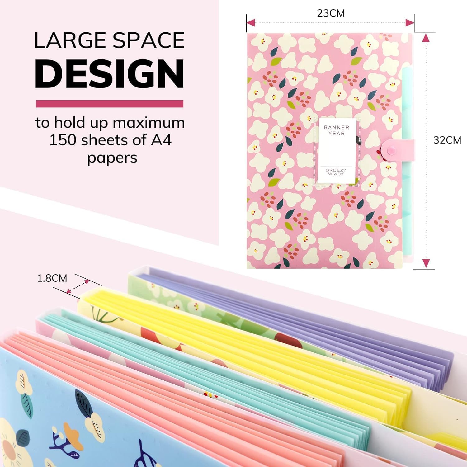 Corslet Expanding Folder Organizer File Holder for Documents 6 Pocket File Folder A4 File Organiser Document File for Document Organizer Floral File Organizer Folders for Paperwork