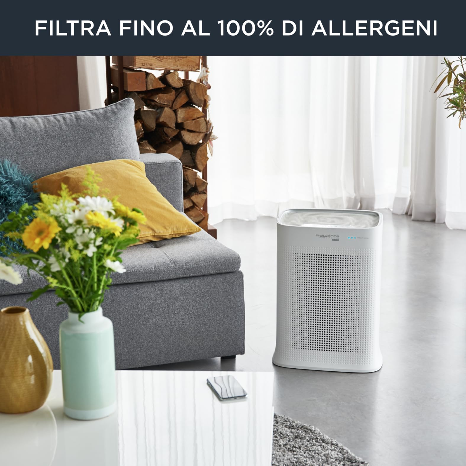 Rowenta PU3080 Pure Air Genius, Purificatore D'Aria Per la Casa, Massima Efficacia di Filtrazione grazie ai 4 livelli di Filtraggio, Ultra Veloce, Silenzioso, Compatibile Con App