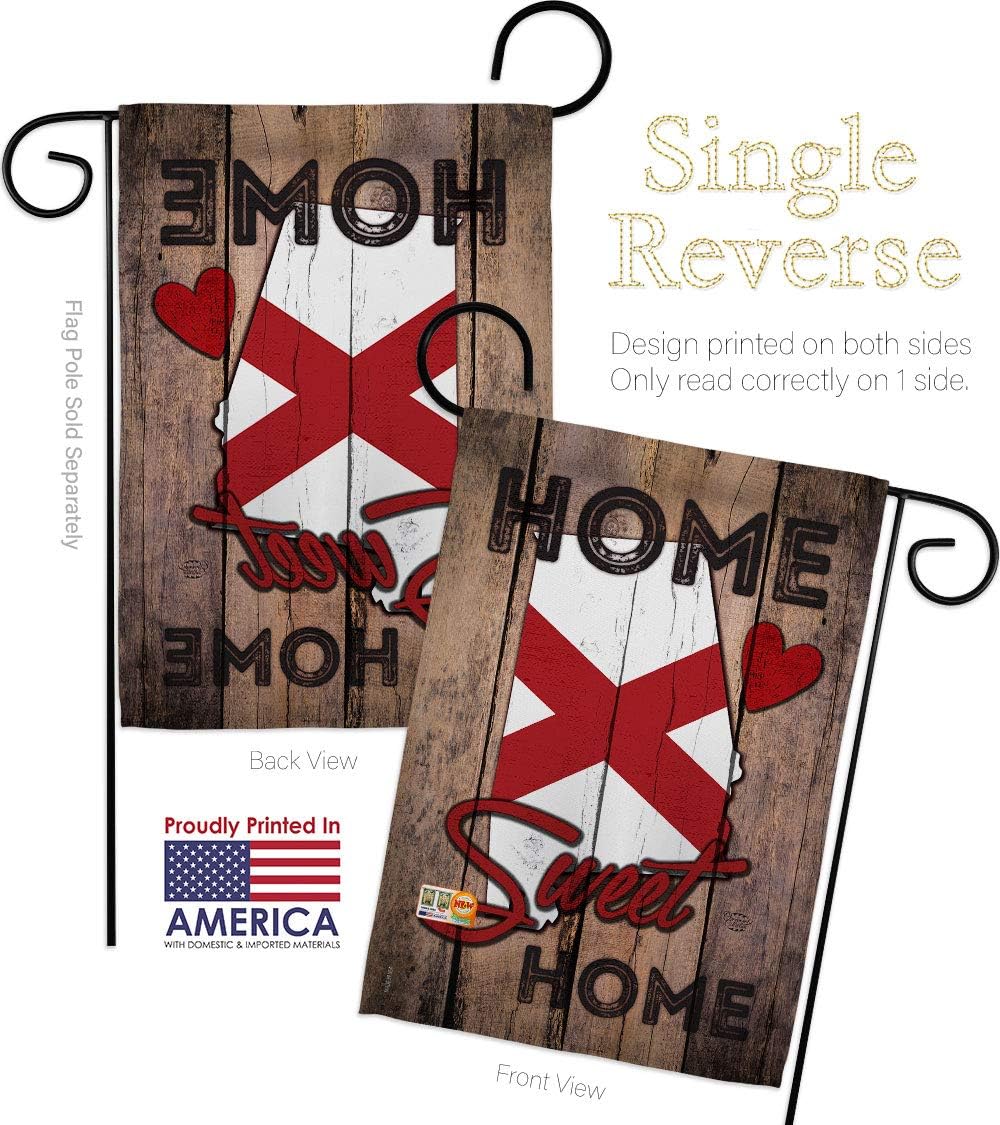 State Alabama Home Sweet Garden Flag Set with Stand Americana States USA American Territories Republic Country Particular Area Small Decorative Gift Yard House Banner Made In 13 X 18.5