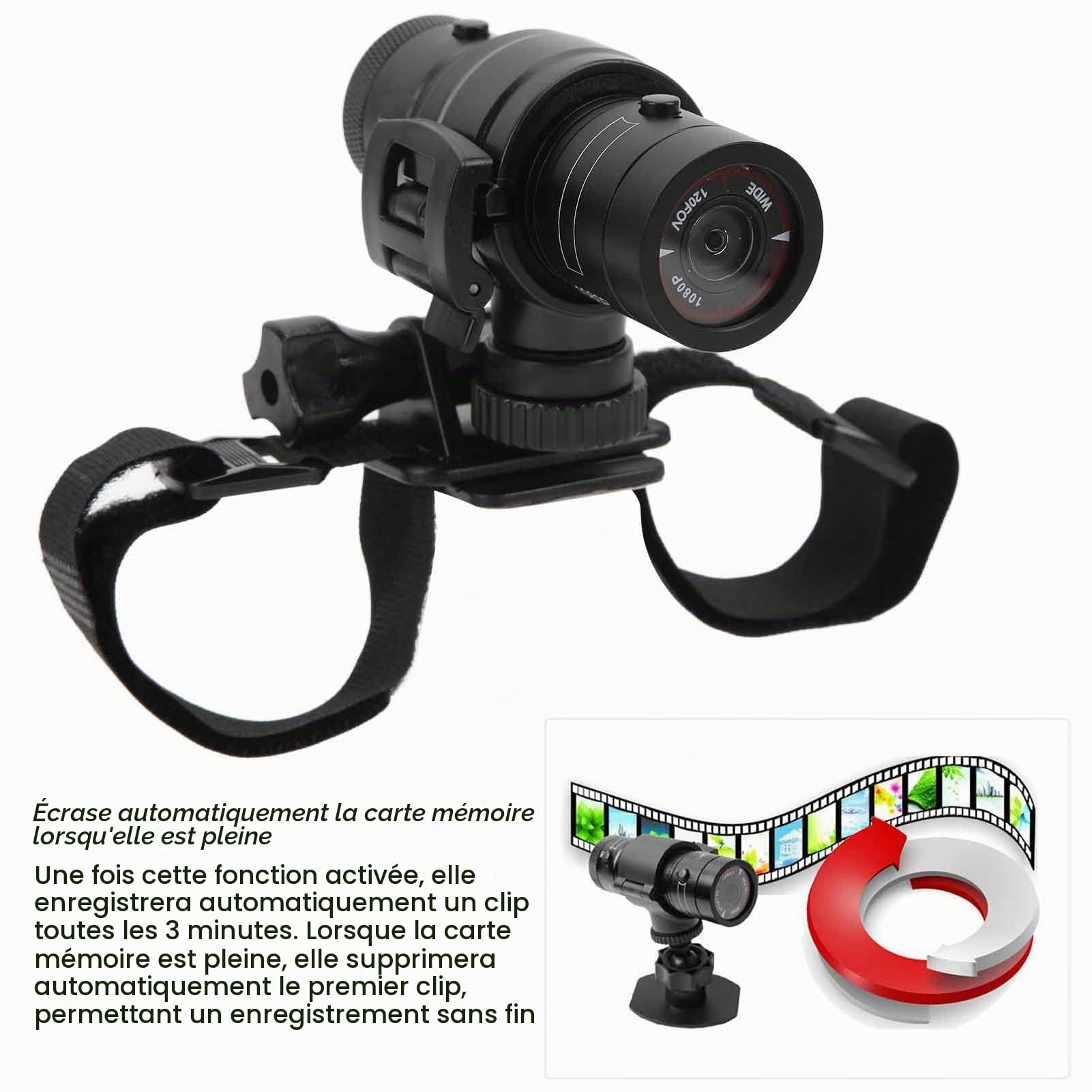 Yctze Caméra de Sport pour Casque de Vélo, Mini Caméra d'action HD 1080p, Caméra Vidéo Portable étanche Grand Angle 120°, Microphone Intégré, pour Moto, Vélo, Casque et Guidon