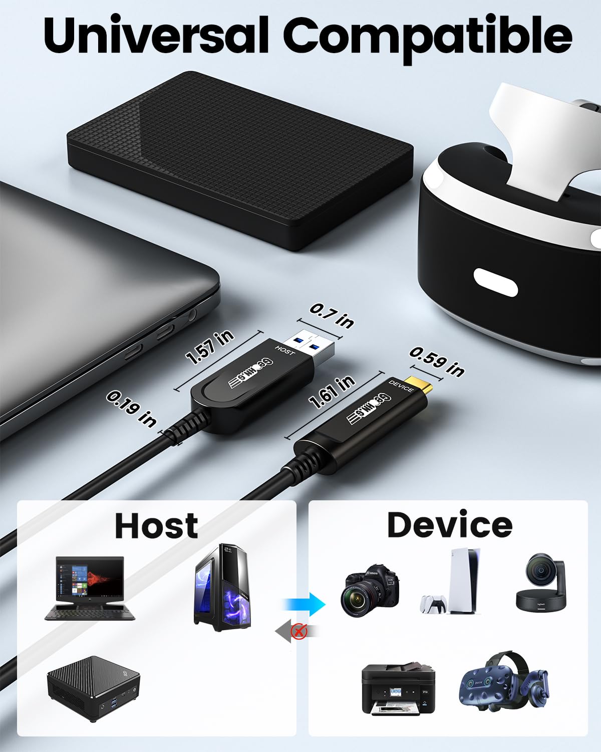 USB A auf USB C Glasfaserkabel 10M, 10Gbps Glasfaser USB 3.2 Gen2 Kabel mit German SiliconLine Chip, Fernübertragung für Machine Vision, Logitech 4K Kamera, VR/AR, Videokonferenz und Industrie-Systeme