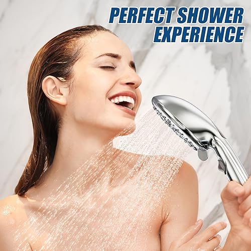 Miniatura 7 de SunCleanse Cabezal de ducha de mano de 9 modos de alta presión, cabezales de ducha de cromo pulido con interruptor de pausa de encendidoapagado,