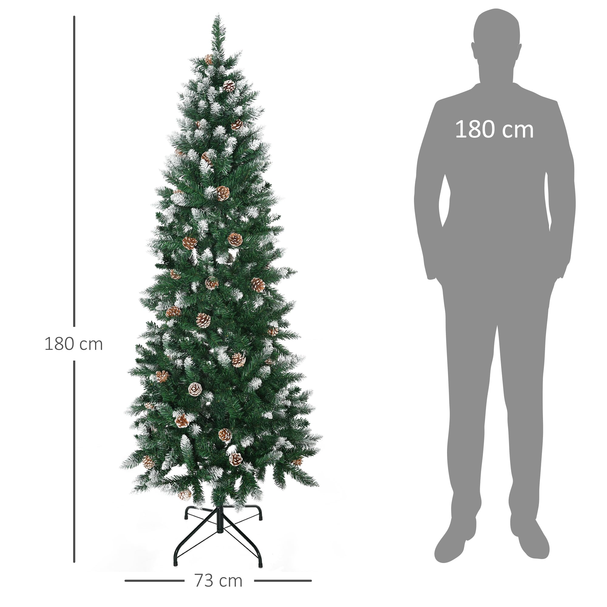 HOMCOM Árbol de Navidad Artificial de Nieve 180 cm Ø73x180 cm Verde Blanco