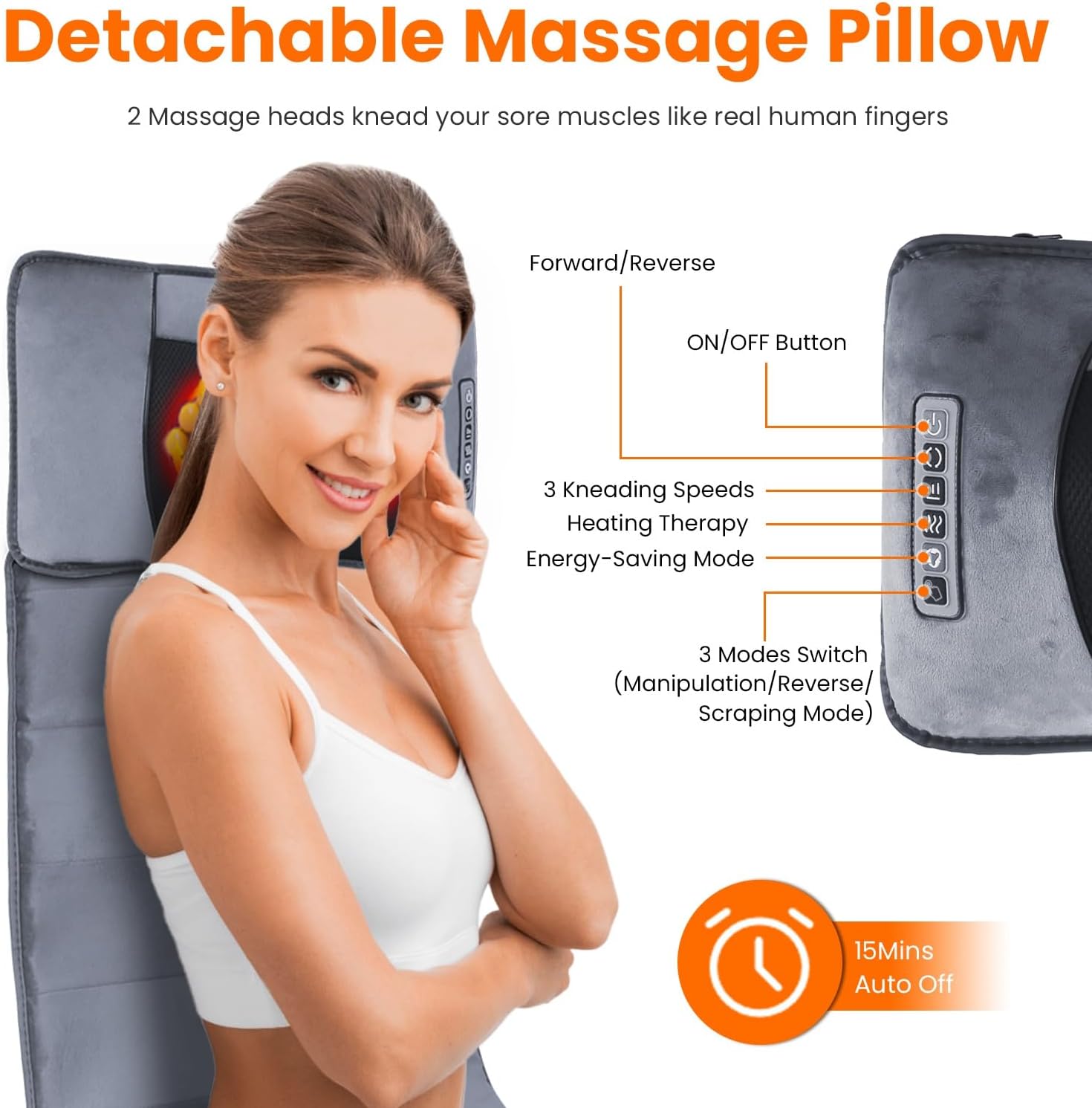 TeqHome Full Body Massage Mat with Heat & Shiatsu Neck Back Massage Pillow,Massage Mattress Chair Pad with 10 Vibration Motors,Full Body Massager 3 Heating Levels for Back Lumbar Leg Pain Relief