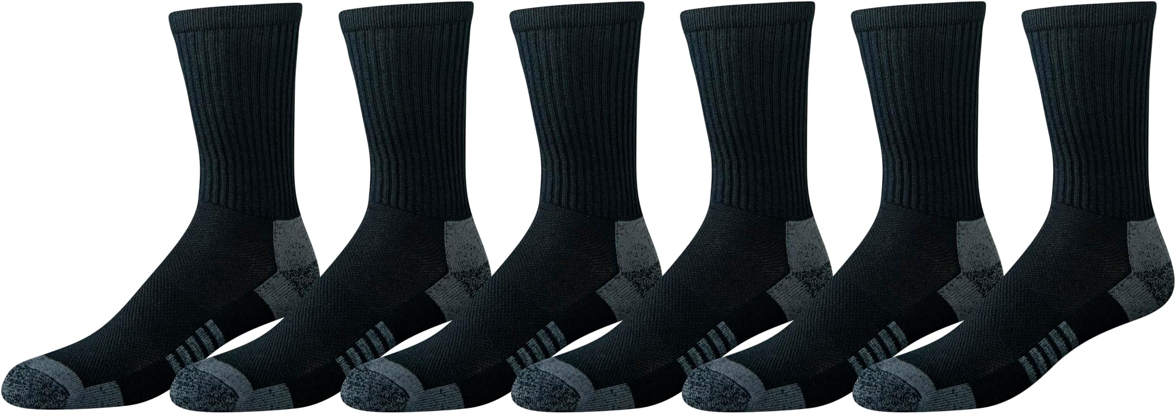 Men's Performance Cotton Cushioned Moisture Control Socks, Athletic Crew, Breathable, 6 Pairs