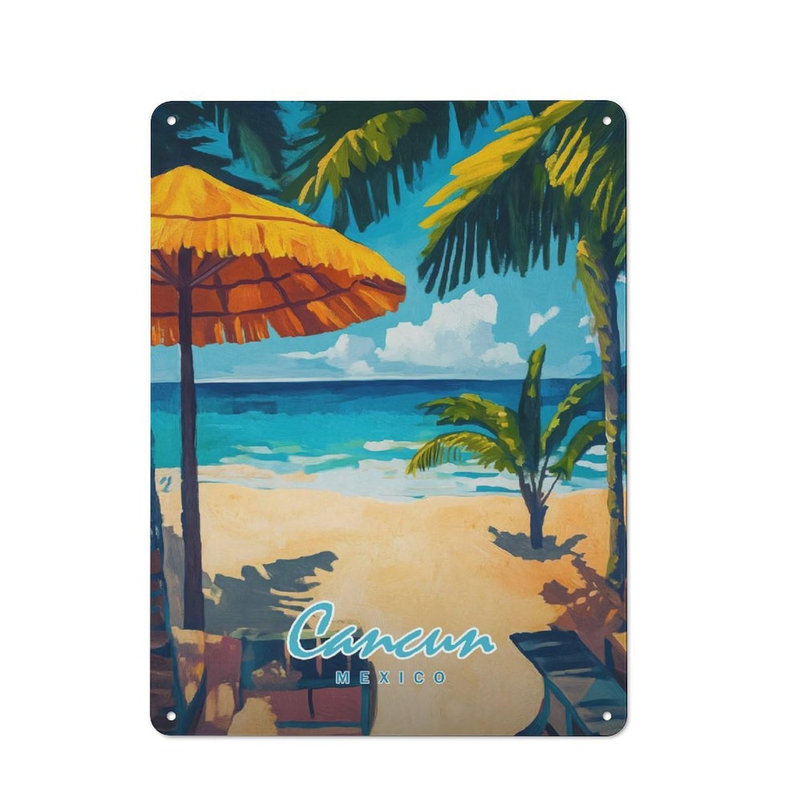 Junmoney Style-19 Metal Sign 40X30cm With Cancun Beach Scene For Workshop Wall, Vintage Decor, For Vintage Wall Decor Fans, For Metal Sign Collectors