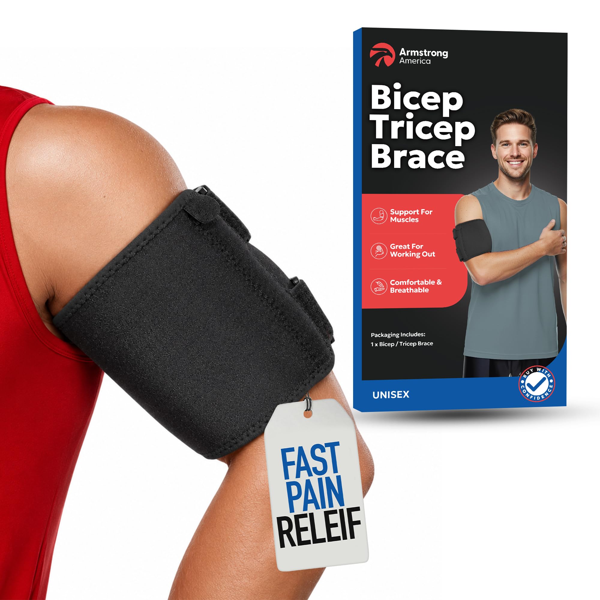 ARMSTRONG AMERIKA Manchon de compression support musculaire pour triceps et biceps pour soulager la douleur ou les tensions Pour biceps de 28 à 41 cm