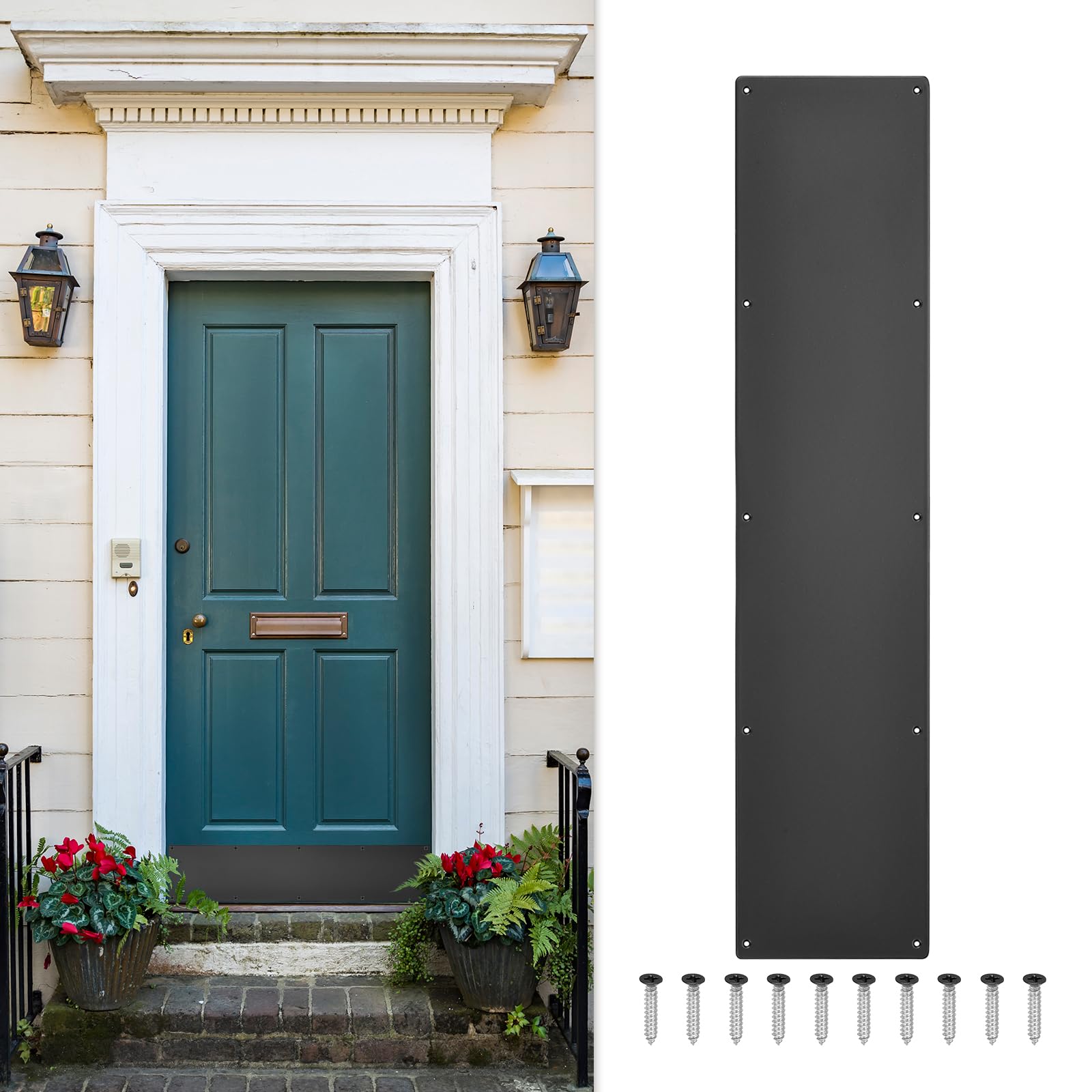 Plaque de porte en aluminium noire 20,3 x 76,2 cm pour menuiserie extérieure
