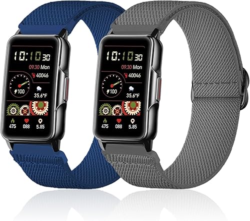 Miniatura 7 de Lzwldan Paquete de 2 correas elásticas de nailon compatibles con reloj inteligente Mindrose H80 de 1.47 pulgadas, correas de reloj elásticas suaves