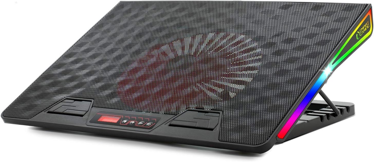 EMPIRE GAMING - Laptop Cooling Stand Airboost- Cooler Pad Compatible with Notebook 12”-17” - 1 Powerful Quiet Fan 18cm - LCD Controller - 5 Adjustable Heights Ergonomic - LED RGB Backlighting - USB