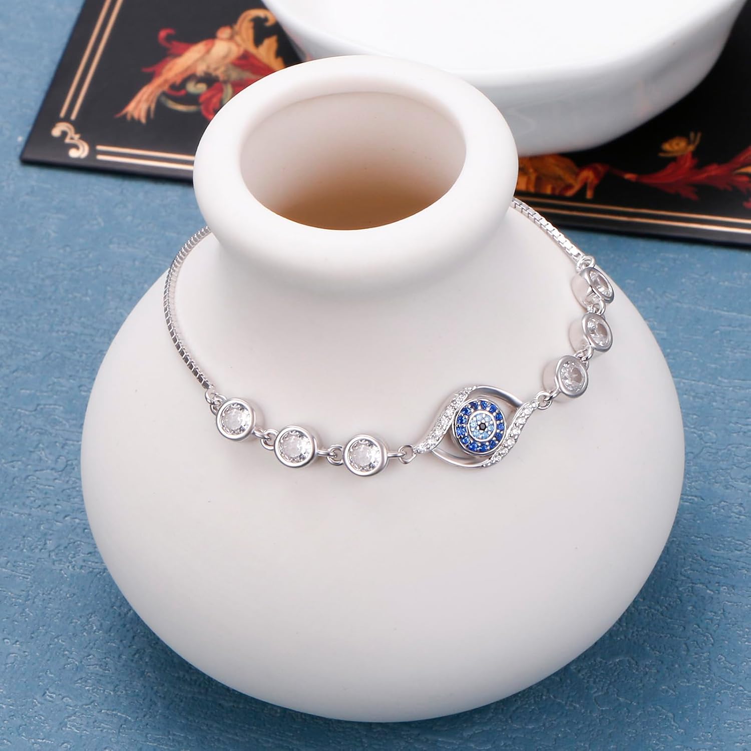 Ladytree Evil Eye Bracelet for Women 925 Sterling Silver Adjustable Blue Evil Eye Silver Bracelet Protection Jewelry Gift - Image 3