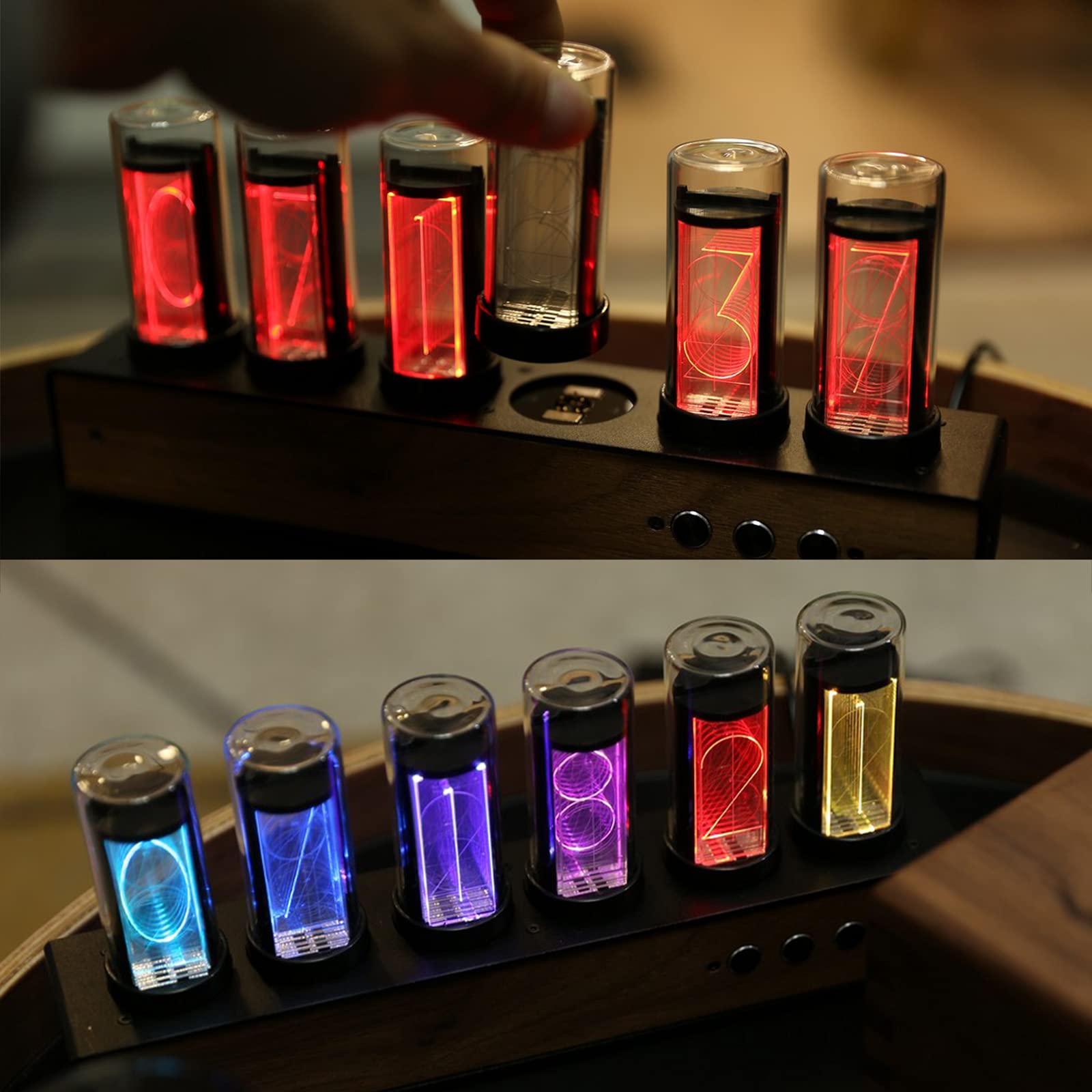 Cadeaux personnalisés, Horloge à Tube numérique, Horloge à Tubes Nixie LED, 7 Modes d'éclairage/Personnaliser la lumière d'arrière-Plan/synchronisation précise/Conception