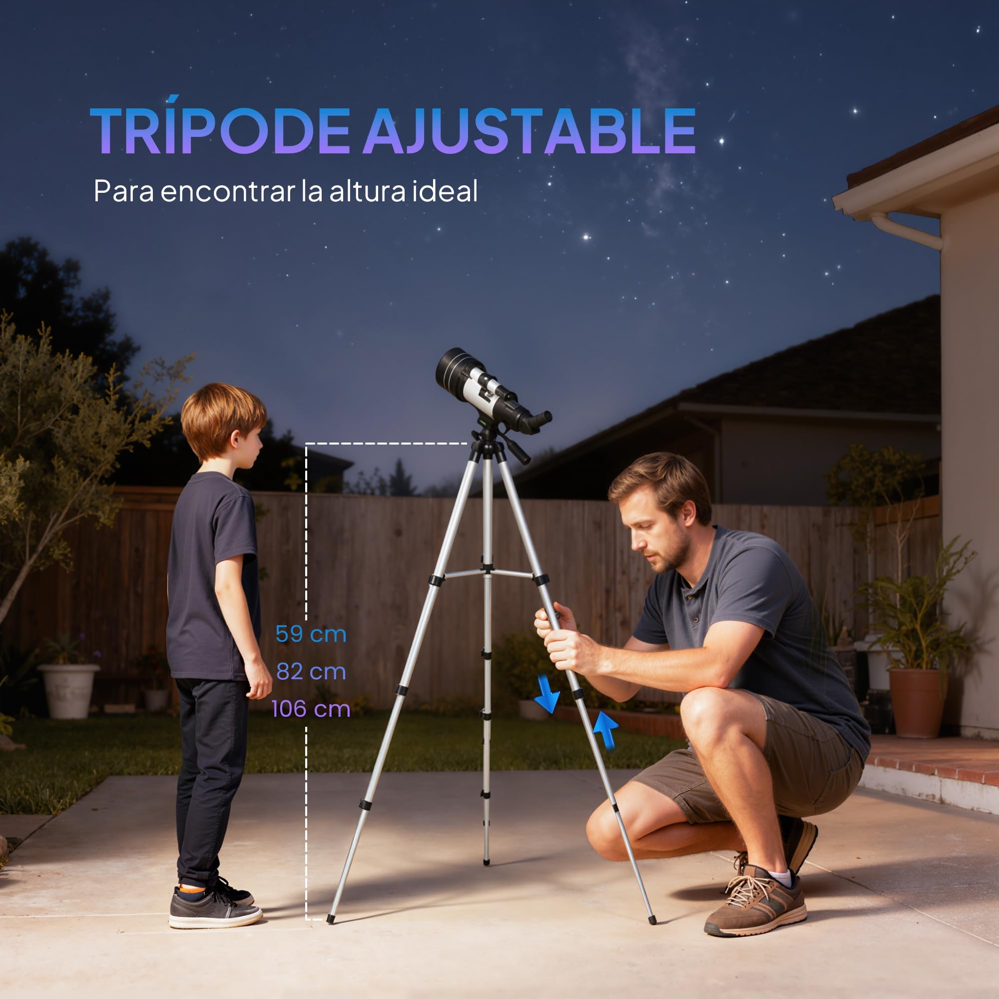 Outsunny Telescopio Astronómico para Adultos y Principiantes, Apertura de 70 mm, 30X-300X, 300 mm Telescopio Refractor Astronómico Portátil, con Lente Barlow 3X, Nivel y Trípode Ajustable de Aluminio