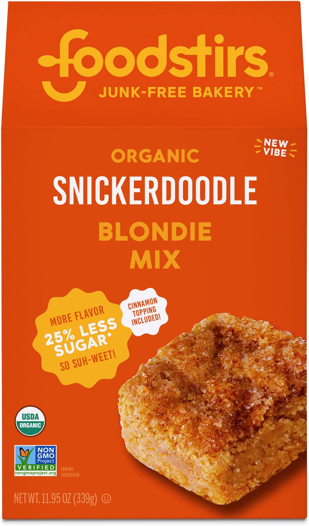 Foodstirs Junk-Free Bakery Organic Snickerdoodle Blondie Baking Mix, 11.95 Oz | Non-GMO | Low Sugar