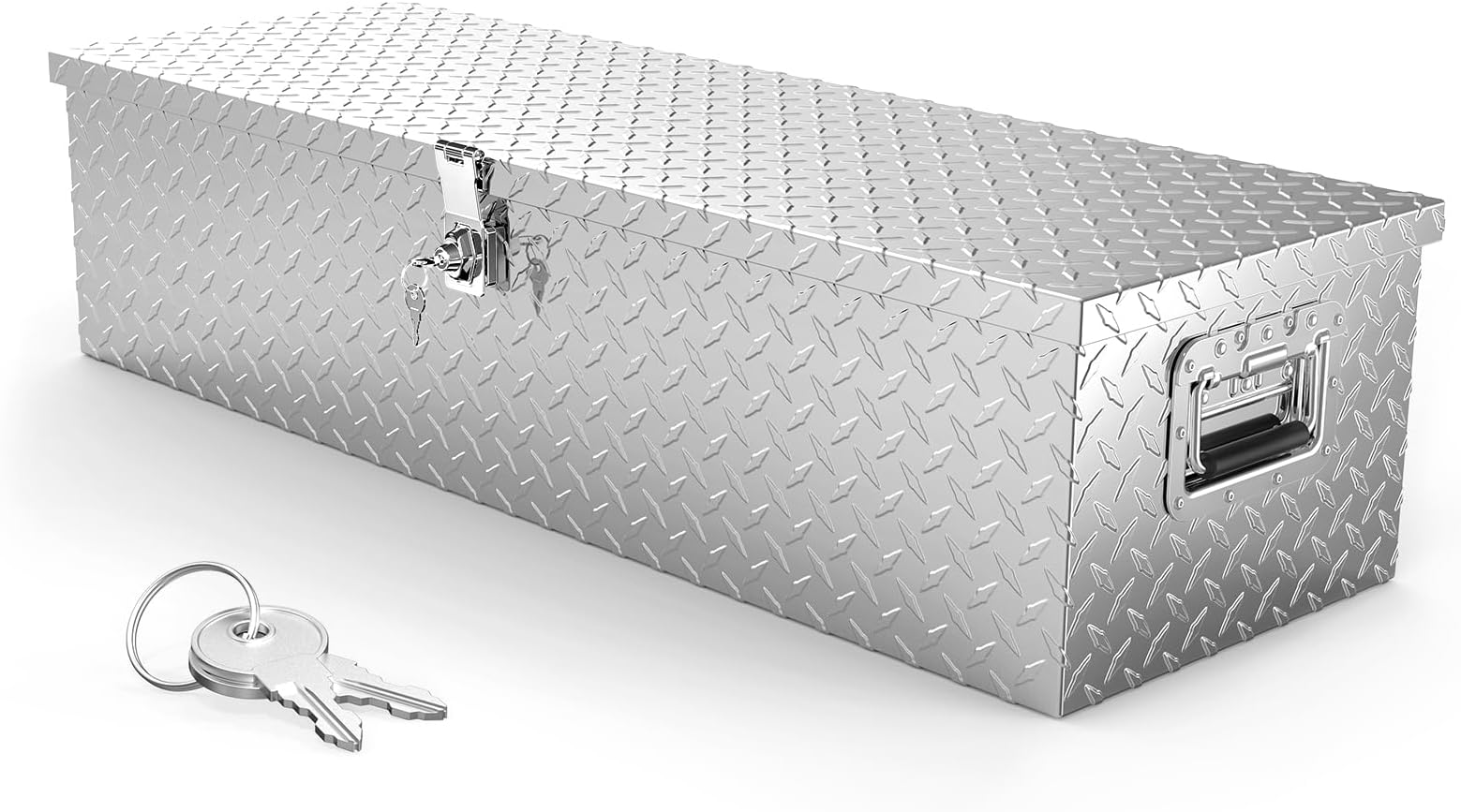 TUFFIOM 39" Aluminum Truck Bed Tool Box, Heavy Duty Diamond Plate Trailer Tool Box with Side Handle & Lock Keys, Tool Storage Organizer Chest for Pick up,Truck Bed,ATV,RV Trailer