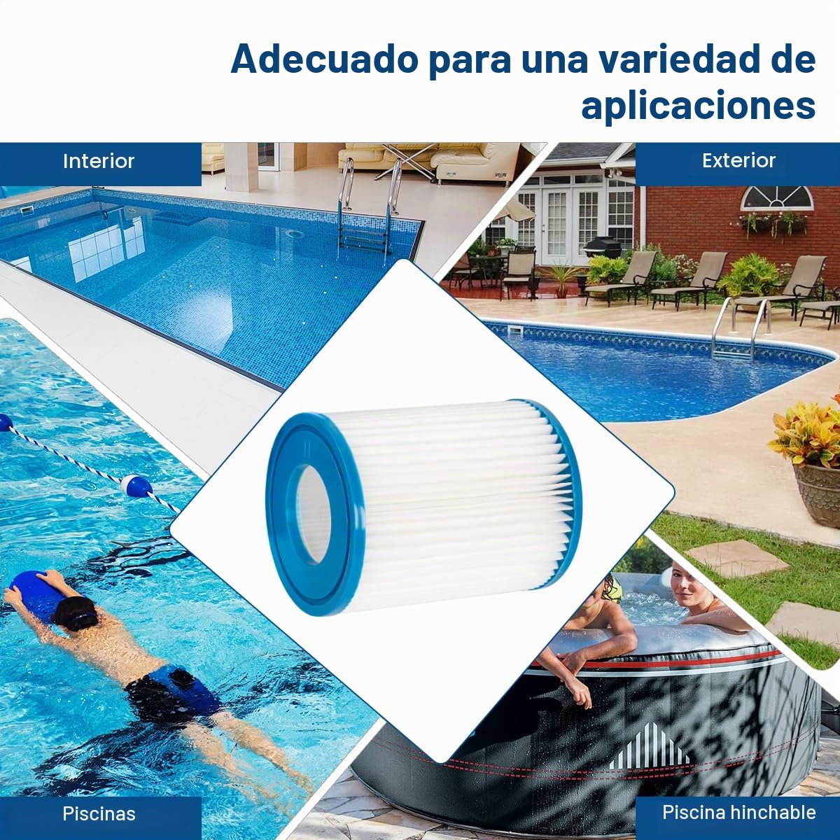 2 filtros de piscina compatibles con BestWay Cartridge II,Para BestWay 58094 tamaño II,Filtro de Piscina de 4.1 "x 5.3"